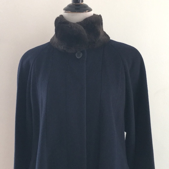 Brown faux fur neck cuff long wool coat 0 P - Picture 4 of 8